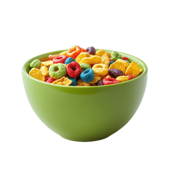 Green Bowl with Colorful Cereal on transparent background png
