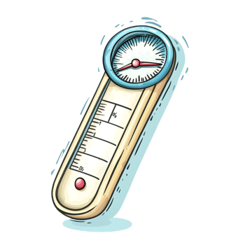 Hand drawn cartoon illustration of a thermometer on a transparent background png