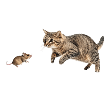 Cat chasing a mouse isolated on transparent background png