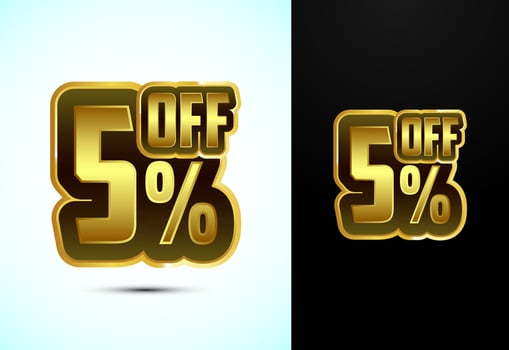 Gold color 5 Percent discount tag sticker, Special offer discount tag, sale symbol vector