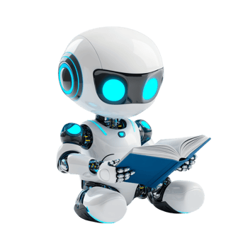 Cute AI Robot Chatbot Reading a Book on transparent background png