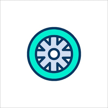 A wheel icon with a blue and green color vector