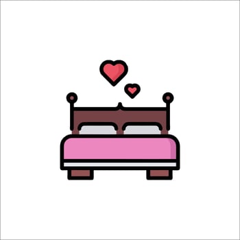 Bed with two hearts icon illustration vector