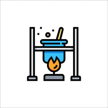A blue and white icon of a pot with a stick vector