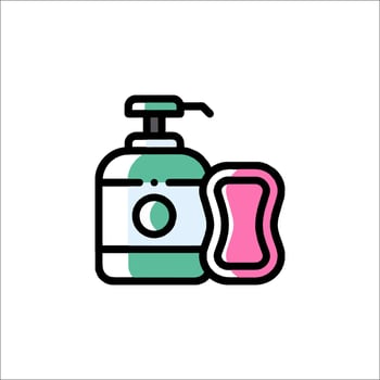 A soap dispenser and soap in a pink and green color vector