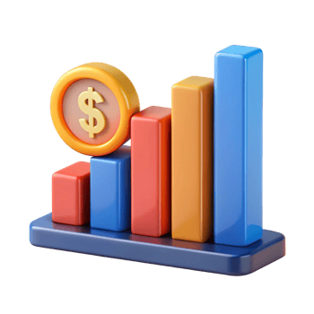 3D Render of Ascending Bar Graph with Dollar Coin png