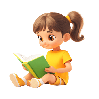 Girl Kid Reading Childrens Book on transparent background png
