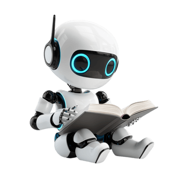 Cute AI Robot Chatbot Reading a Book on transparent background png