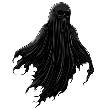 Hand drawn black cartoon illustration of a scary ghost png