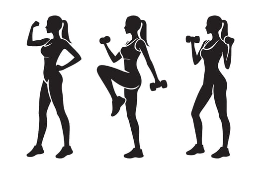 Silhouette of Women Focused on Fitness Training Illustration vector