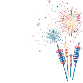 Card template with fireworks and party horns png