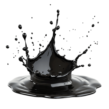 black liquid splashing on a transparent background rendered in 8K high detail png