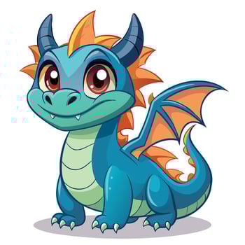 Cute dragon sticker. Cartoon comic monster. Funny dinosaur creature. Fantasy dino character vector
