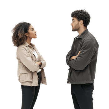 image of a serious young woman talking to her male colleague png