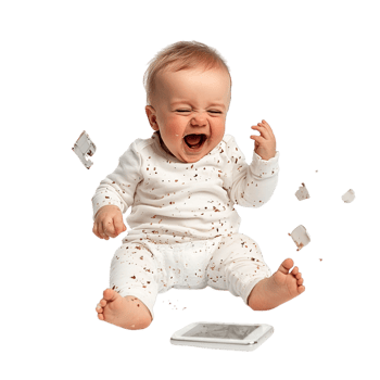 Baby breaking a mobile isolated against a transparent background png
