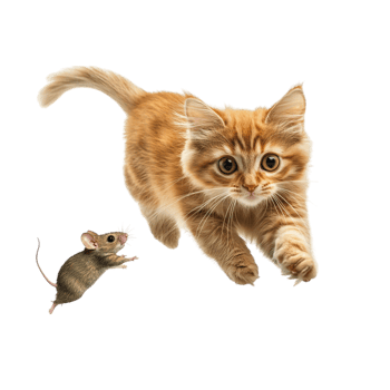 Cat chasing a mouse isolated on transparent background png