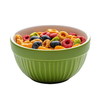 Green Bowl with Colorful Cereal on transparent background png