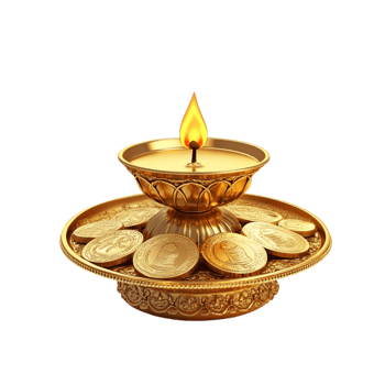 Happy Dhanteras celebration with gold coins on a transparent background png