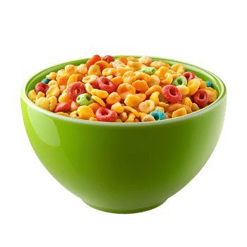 Green Bowl with Colorful Cereal on transparent background png