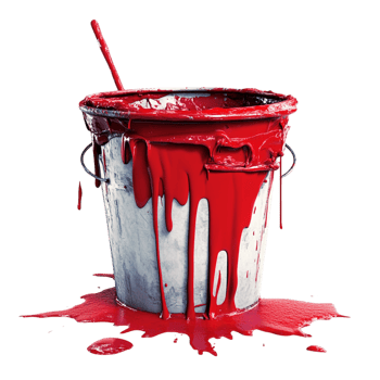 paint bucket overflowing with red paint on a transparent background png