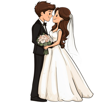 Hand drawn wedding cartoon vector illustration on a transparent background png