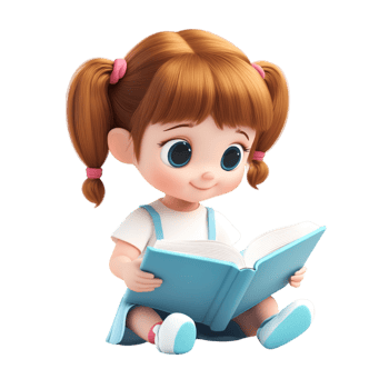 Girl Kid Reading Childrens Book on transparent background png