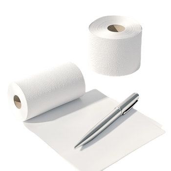 book and a roll of toilet paper on a table next to a transparent background rendered in 8K high detail png