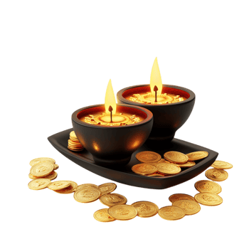 Happy Dhanteras celebration with gold coins on a transparent background png