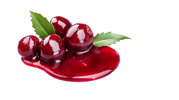 Fresh red cherries with glossy skin and leaves png