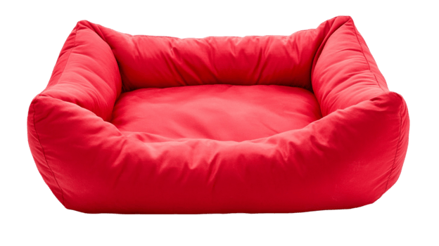 Plush red pet bed with soft png