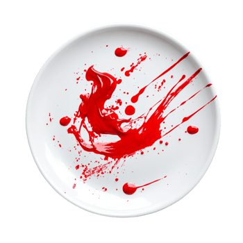 A striking red splatter on a white dish png