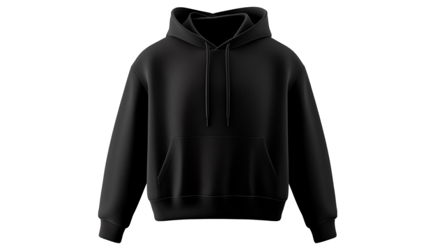 A sleek black hoodie displayed png