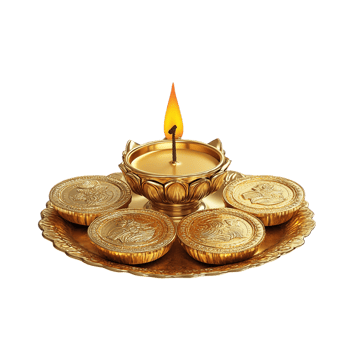Happy Dhanteras celebration with gold coins on a transparent background png
