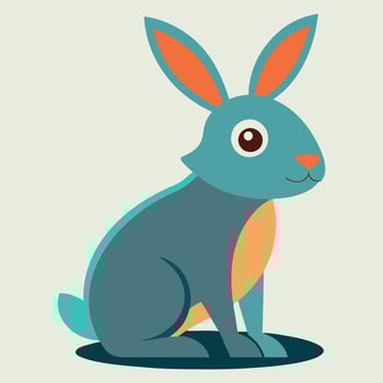 Cute Teal Bunny Rabbit Illustration, Cartoon Animal Design vector