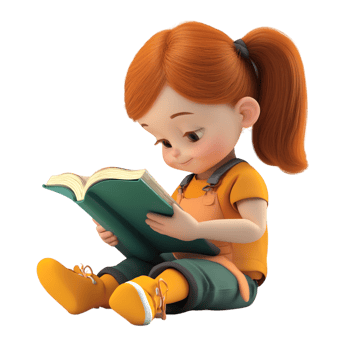 Girl Kid Reading Childrens Book on transparent background png