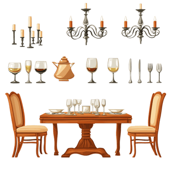 Hand dining room vector clipart on a transparent background png