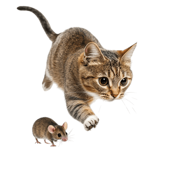 Cat chasing a mouse isolated on transparent background png