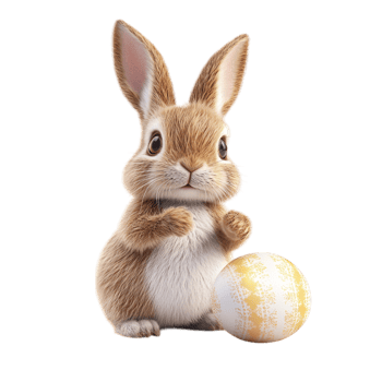 Happy Easter Bunny holding colorful Easter eggs in a 3D rendering, perfect for festive greetings png