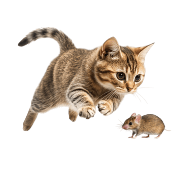 Cat chasing a mouse isolated on transparent background png