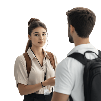 image of a serious young woman talking to her male colleague png