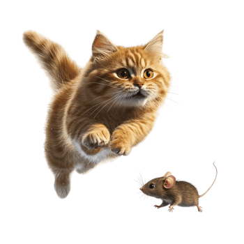 Cat chasing a mouse isolated on transparent background png