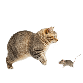 Cat chasing a mouse isolated on transparent background png