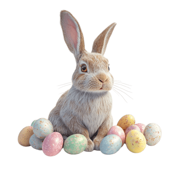 Easter Bunny Surrounded by Easter Eggs png