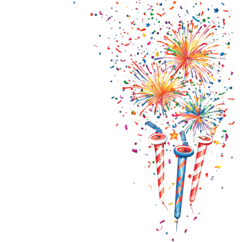 Card template with fireworks and party horns png