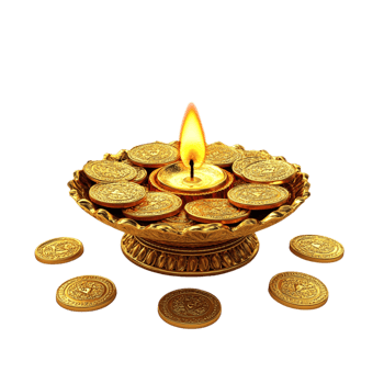 Happy Dhanteras celebration with gold coins on a transparent background png