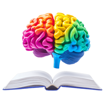 open book with a colorful brain on a transparent background png