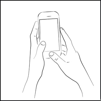Illustration of Hands Holding Phone with Blank Screen for Your Ad on vector