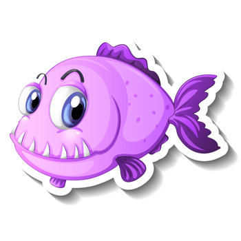 A purple fish sticker with big eyes and a big mouth png