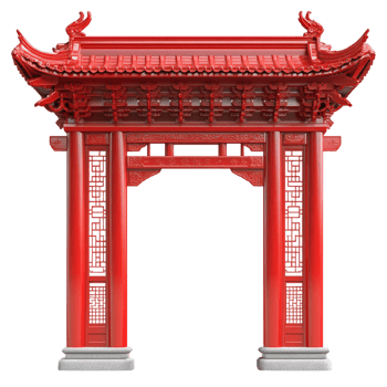 red Chinese Paifang gate on a transparent background png