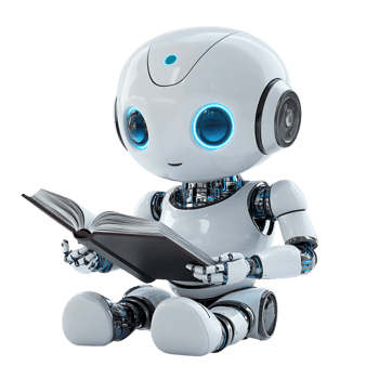 Cute AI Robot Chatbot Reading a Book on transparent background png